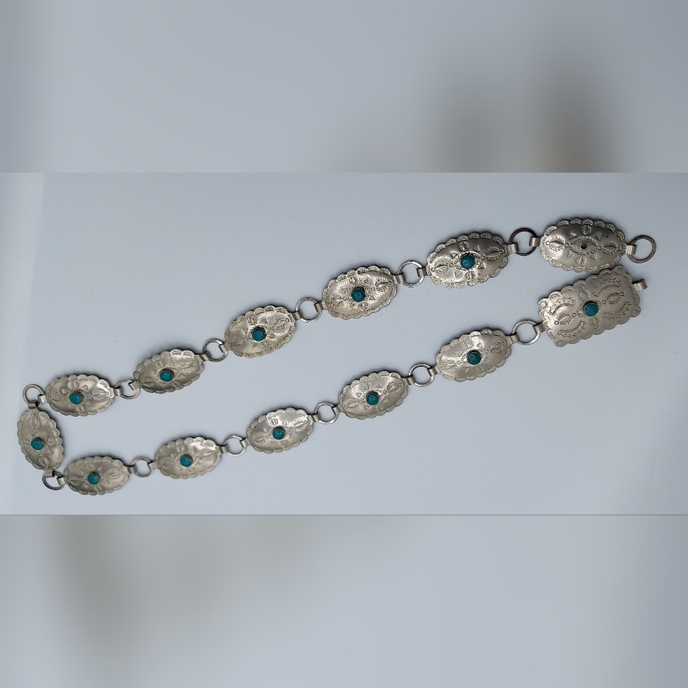 Vintage Navajo style sterling silver and turquoise concho belt